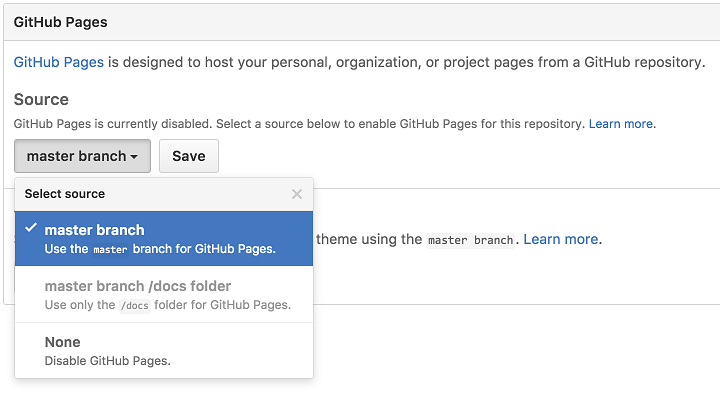 Github pages settings